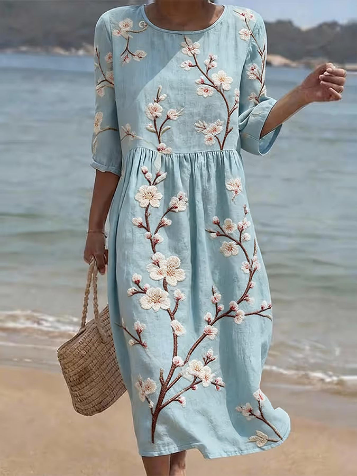 Maya | Women's Floral Casual Elbow-Sleeve Midi Dress
