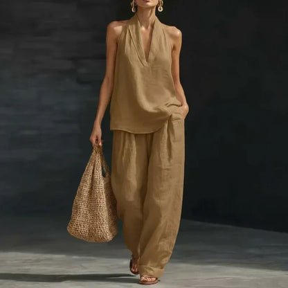 Ainhoa | Women's Longline Casual Tank Top and Wide-Leg Trouser Set