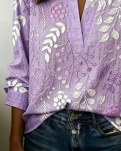 Eleni | Women's Longline Floral Print Blouse with High Neck