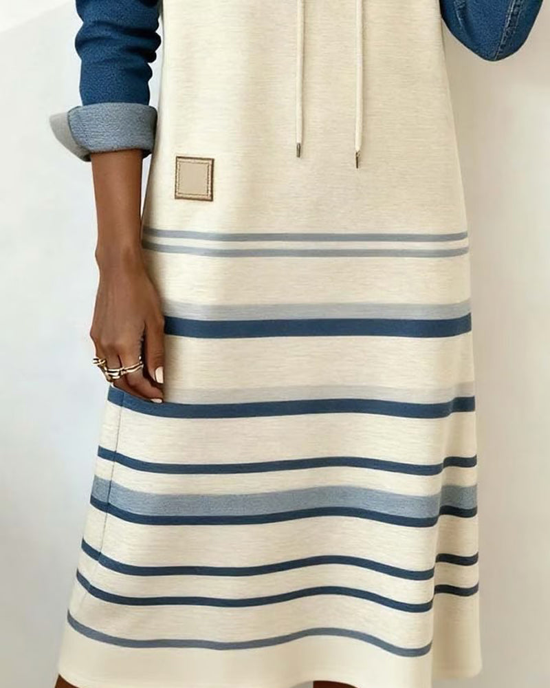 Everly | Women's Striped Hooded Dress with Drawstring