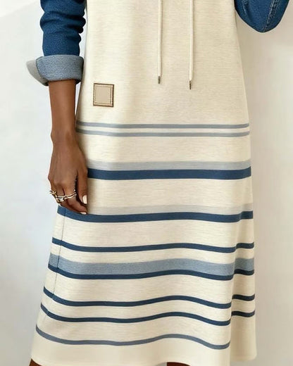 Everly | Women's Striped Hooded Dress with Drawstring