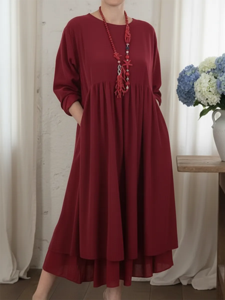 Relaxed Fit Women's Midi Dress with Dual Hem Design
