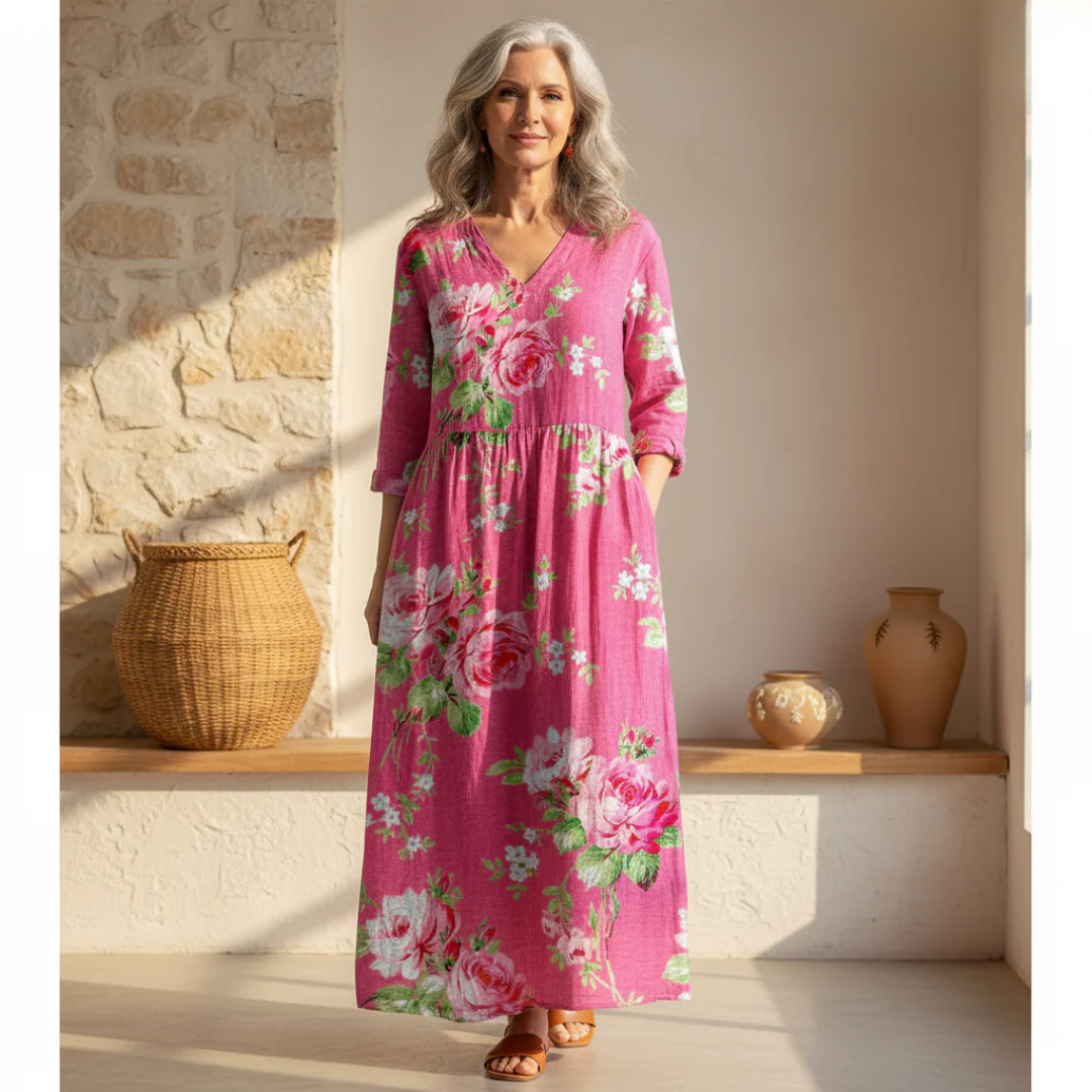 Rosaline | Women's Bold Blossom Maxi Dress with Pockets