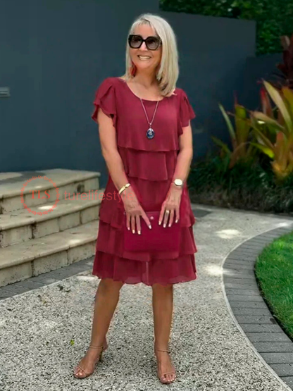 Paige | Women's Loose Midi Dress with Round Neck and Short Sleeve