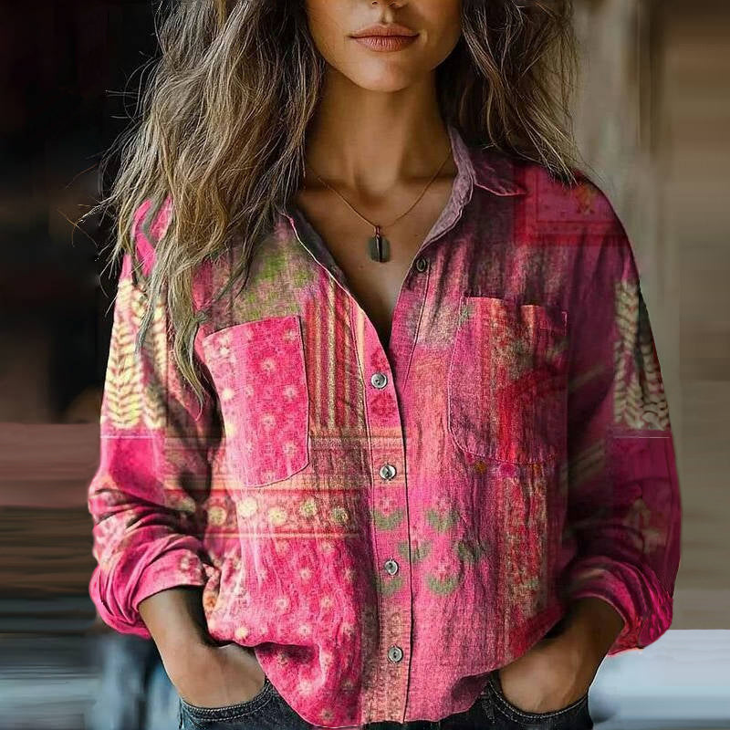 Lily | Women's Printed Vintage Blouse with Pockets