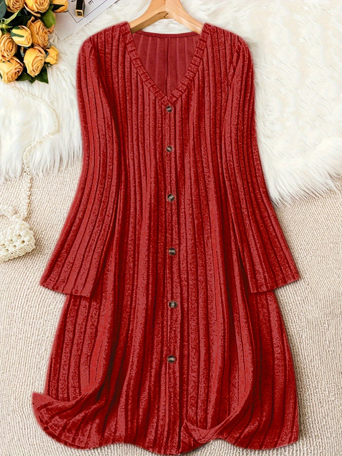Madelyn | Women's Timeless Plus Size Ribbed Button Midi Dress