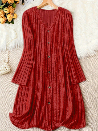 Madelyn | Women's Timeless Plus Size Ribbed Button Midi Dress