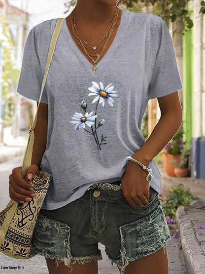 Celine | Women's Longline Floral V-Neck Tee