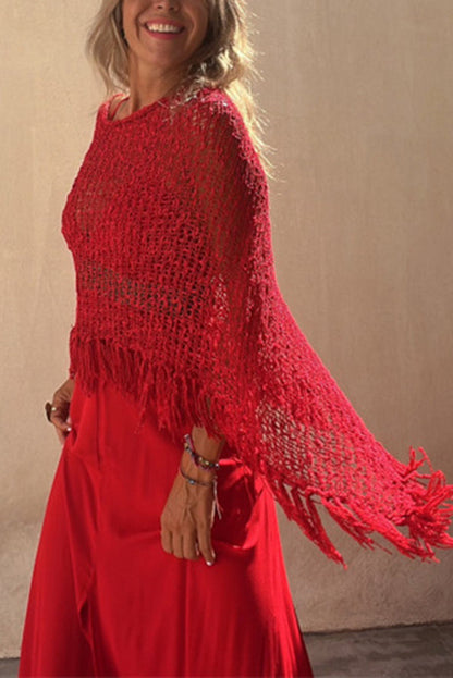 Women's Sunset Breeze Tassel Cover-Up with Hollow-Out Design
