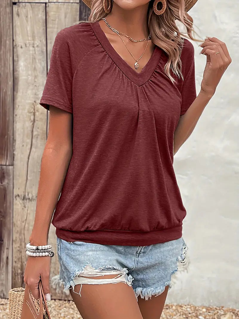 Hilda | Women's Casual Solid Colour V-Neck T-Shirt