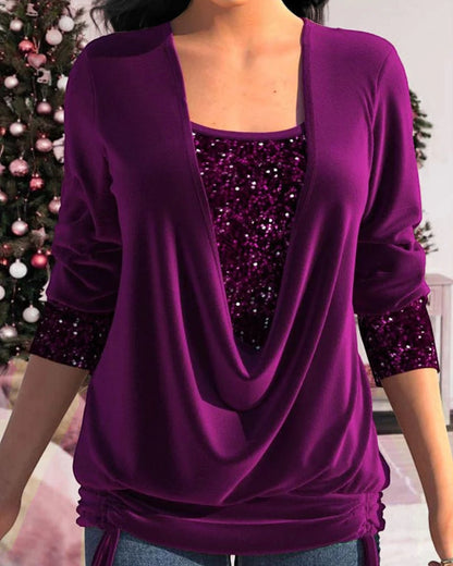 Kiara | Women's Cropped Long Sleeve Sequin Shirt