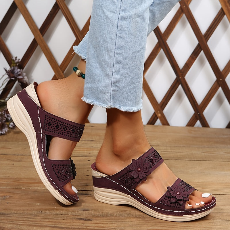 Women's Cushioned Open-Toe Delor Floral Heeled Sandals with Arch Support