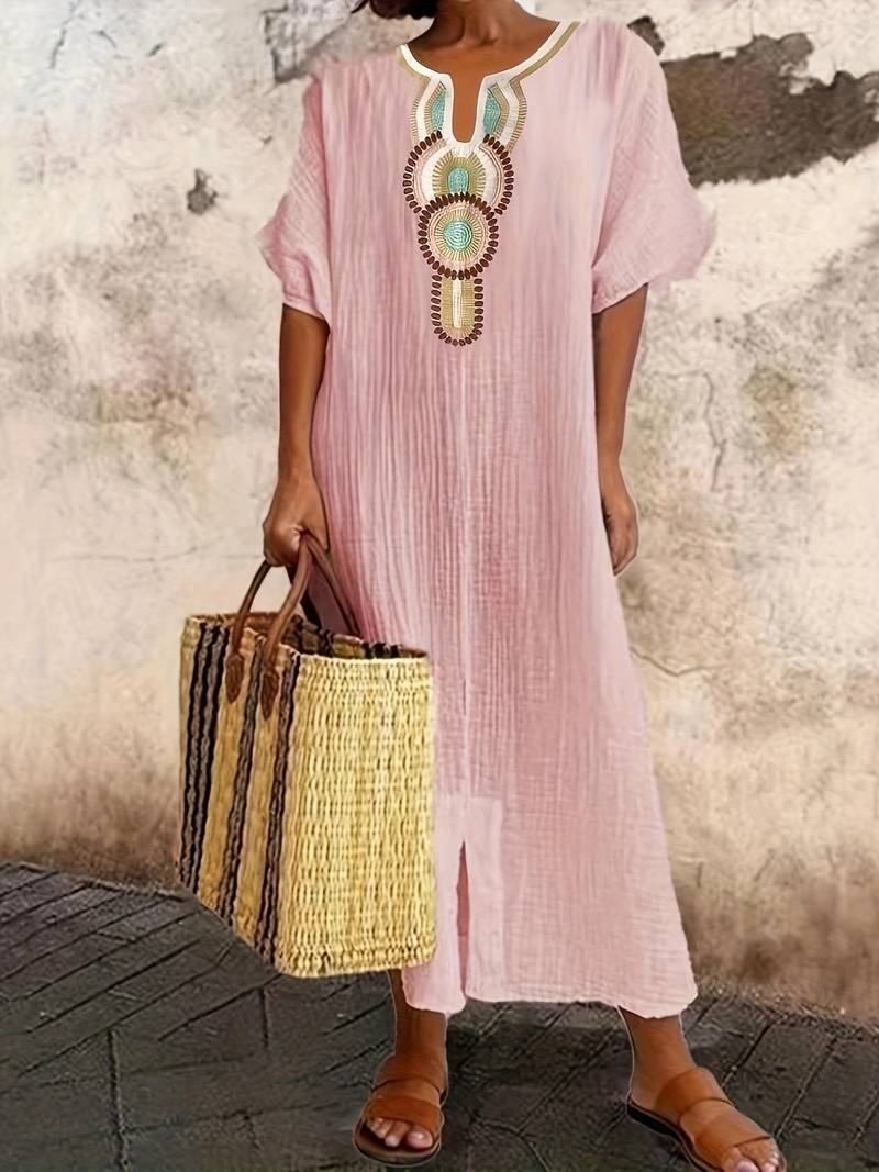 Demi | Women's Boho Maxi Split Dress with Neckline and Side Slit