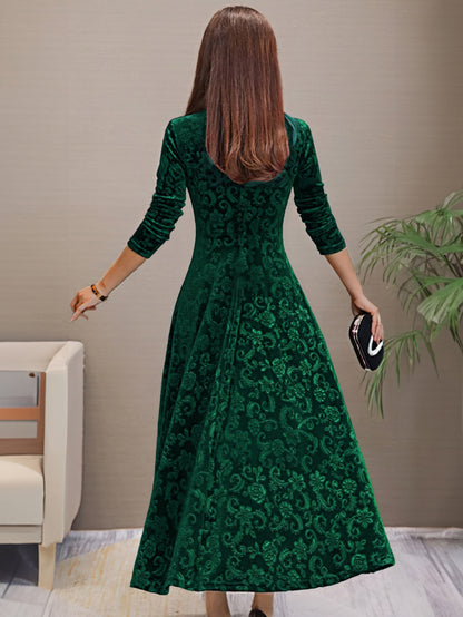 Nancy | Women's Luxe Holiday Midi Dress with V-Neck and Long Sleeve