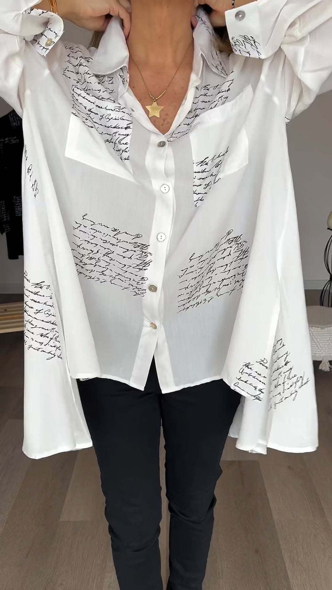 Carla | Women's Longline Handwritten Button-Up Shirt