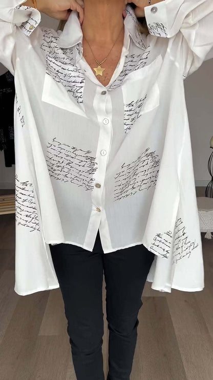 Carla | Women's Longline Handwritten Button-Up Shirt