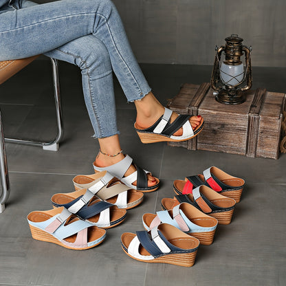 Women's Orthopedic Open-Toe Marina Colourblock Wedge Slides, Comfortable Sandals