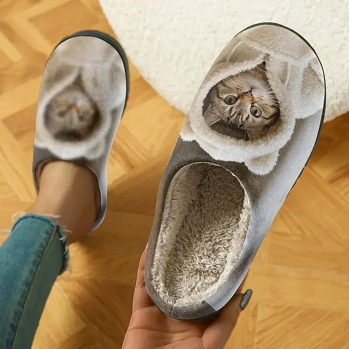 Cushioned Adorable 3D Cat Face Cozy Slip-On Slippers