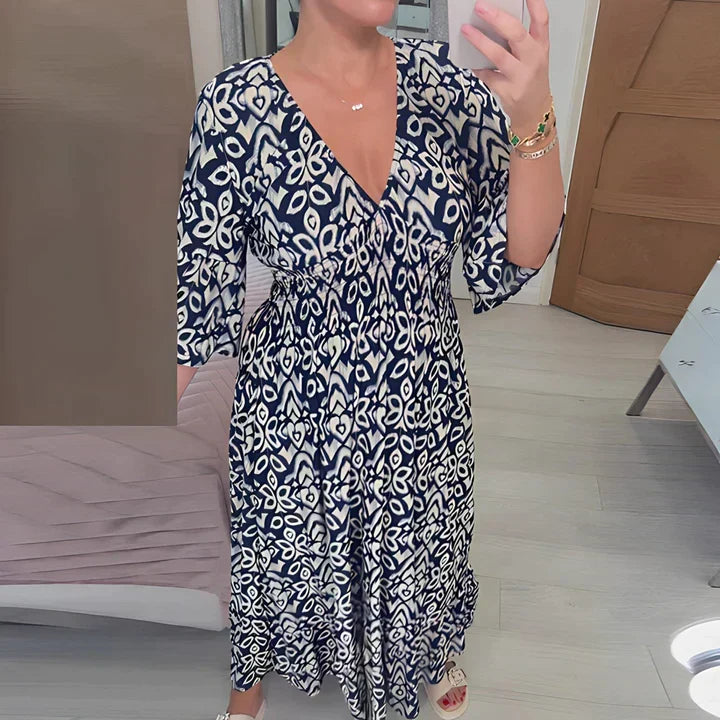 Frieda | Women's Airy Summer Midi Dress with V-Neck