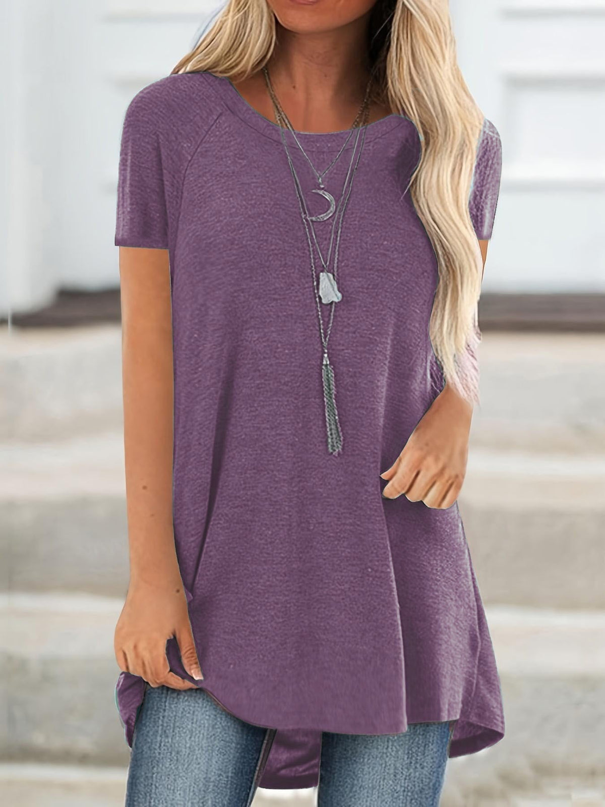 Faye | Women's Relaxed Casual Longline Crew Neck T-Shirt