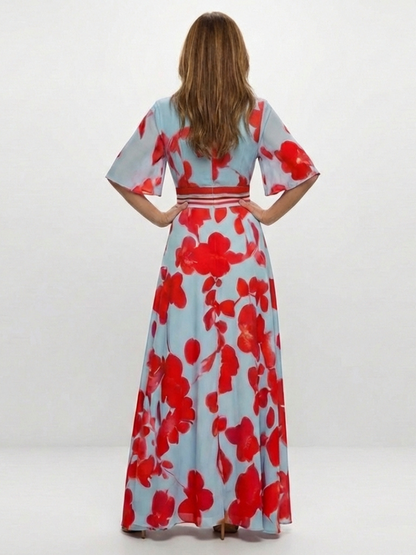 Corinne | Women's V Neck Short Sleeve Floral Maxi Dress