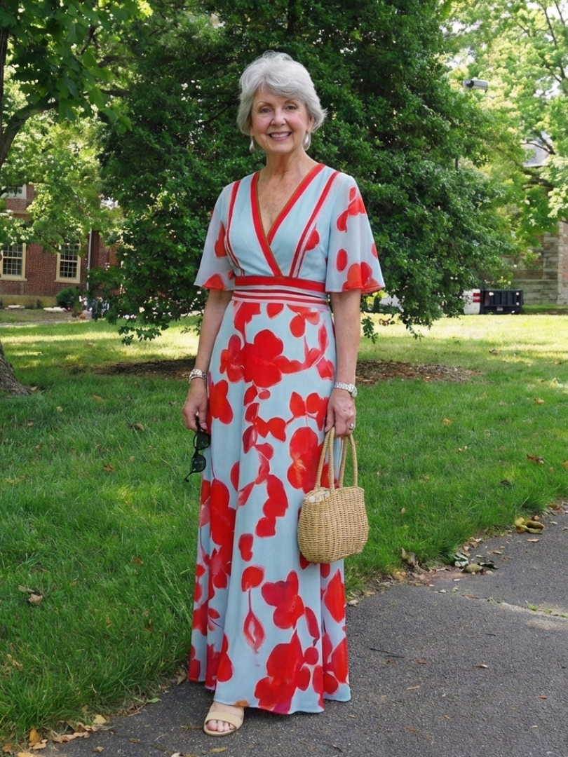 Corinne | Women's V Neck Short Sleeve Floral Maxi Dress