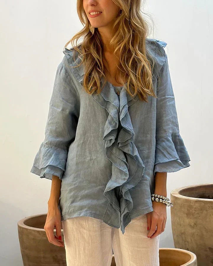 Cherry | Women's Longline Relaxed Stylish Ruffled Blouse