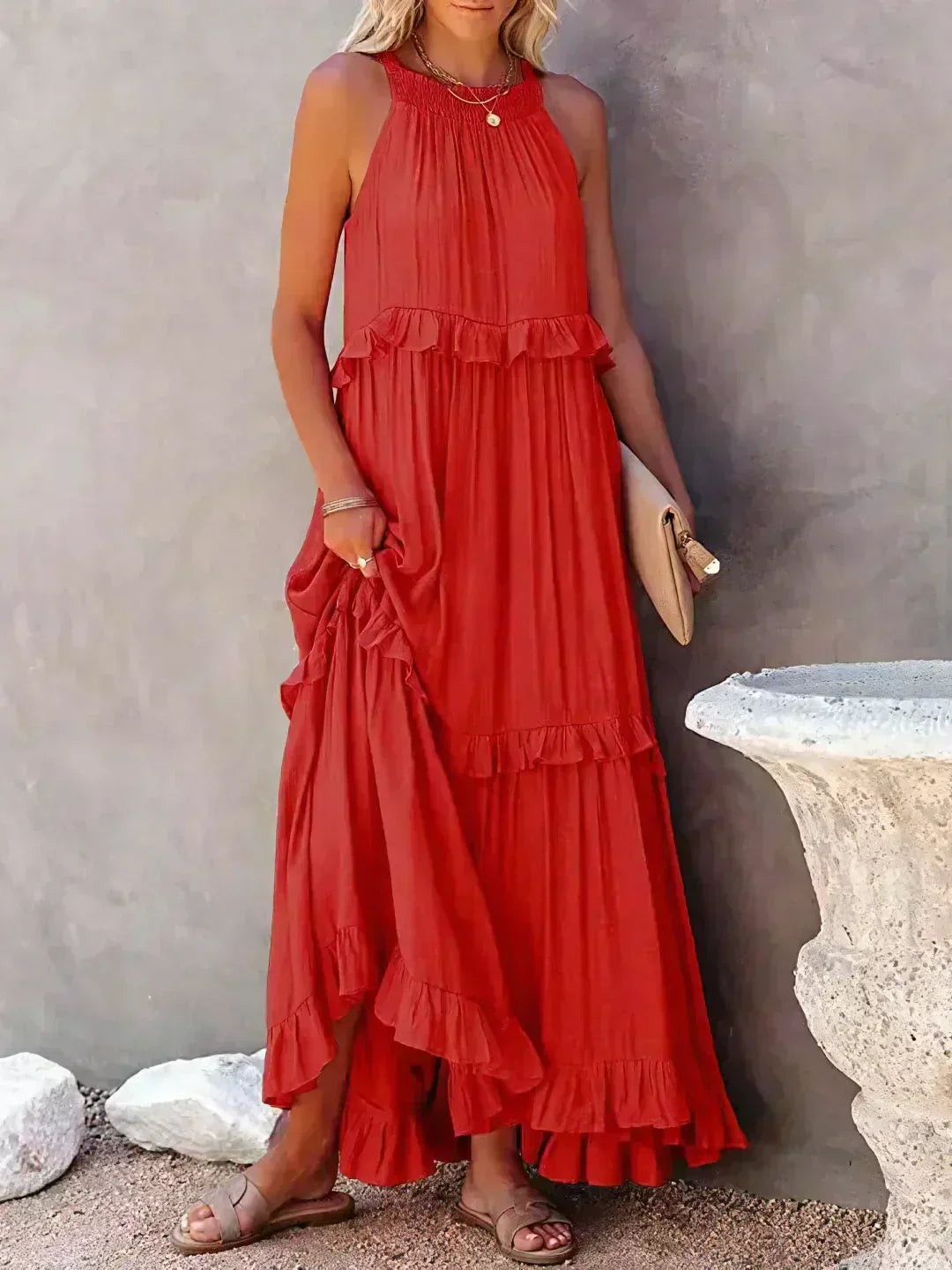 Sarah | Women's Halter Ruffle Maxi Dress (Almost Sold Out)