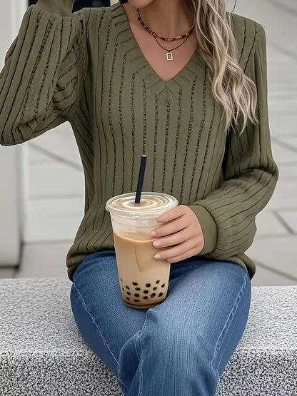 Joan | Women's Relaxed Stylish Ribbed V-Neck Sweatshirt
