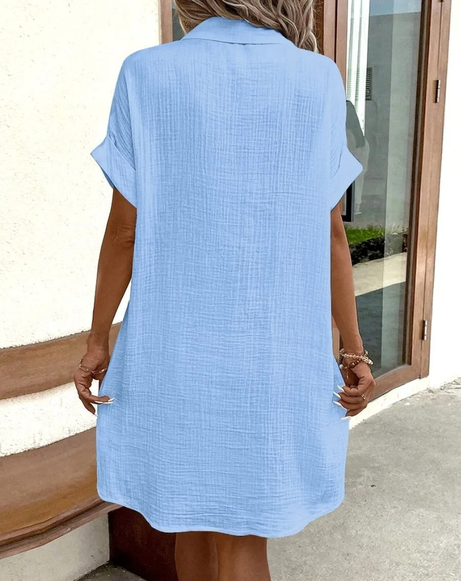 Fenna | Women's Relaxed Effortless Button Midi Dress with Pockets