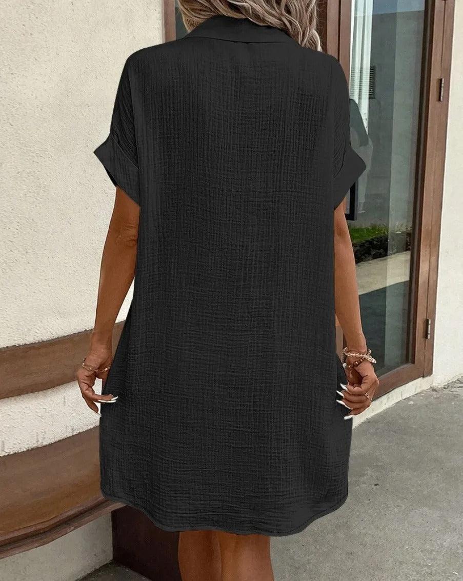 Fenna | Women's Relaxed Effortless Button Midi Dress with Pockets