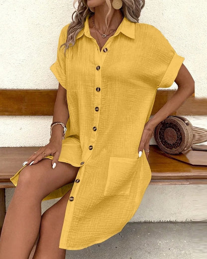 Fenna | Women's Relaxed Effortless Button Midi Dress with Pockets