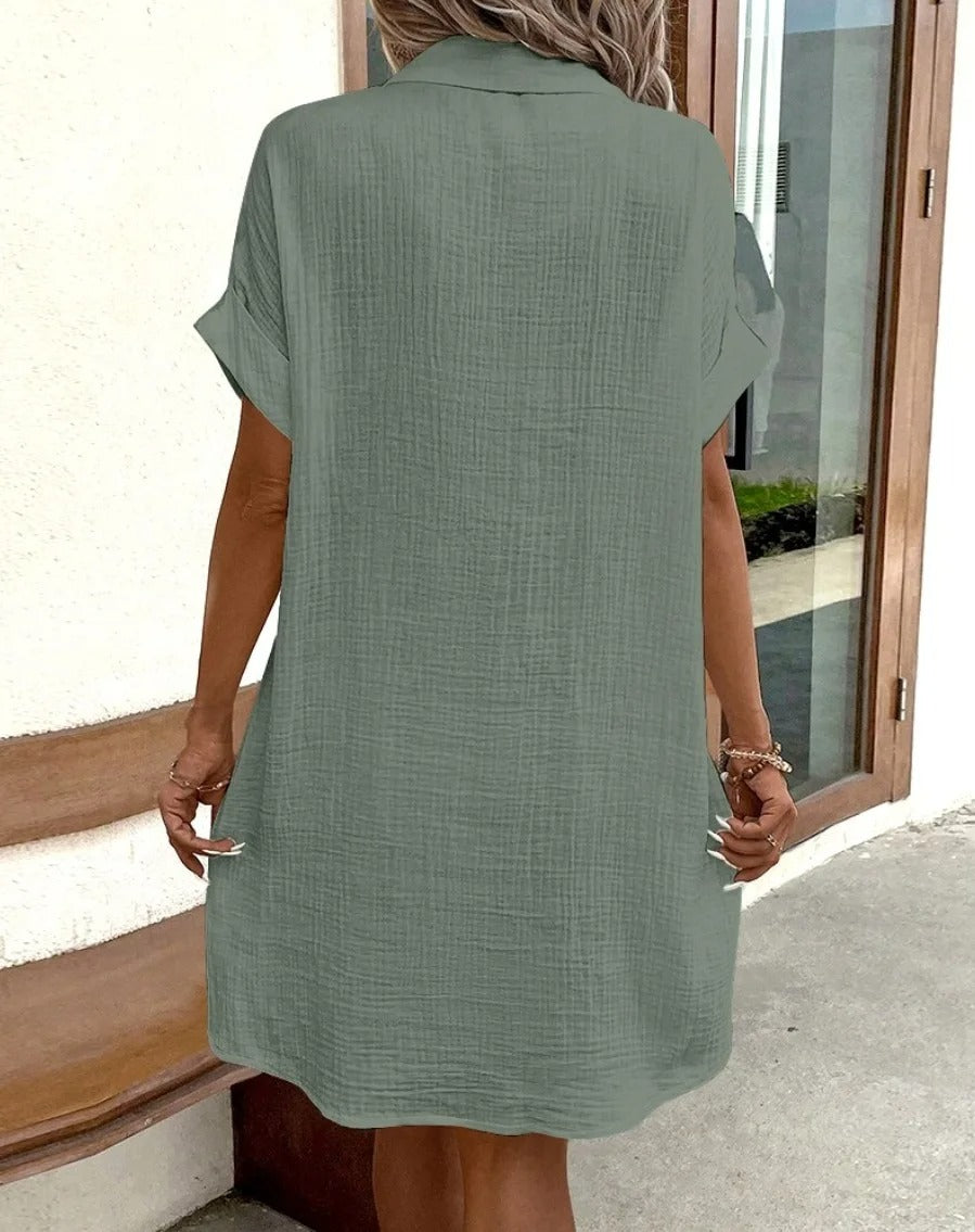 Fenna | Women's Relaxed Effortless Button Midi Dress with Pockets