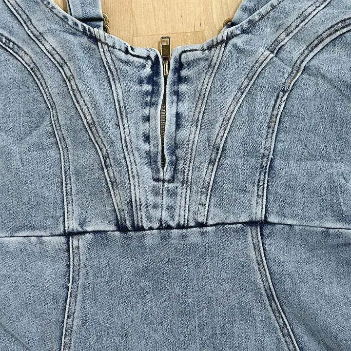 Mirabella | Women's Denim Midi Dress with Adjustable Straps and Side Slit