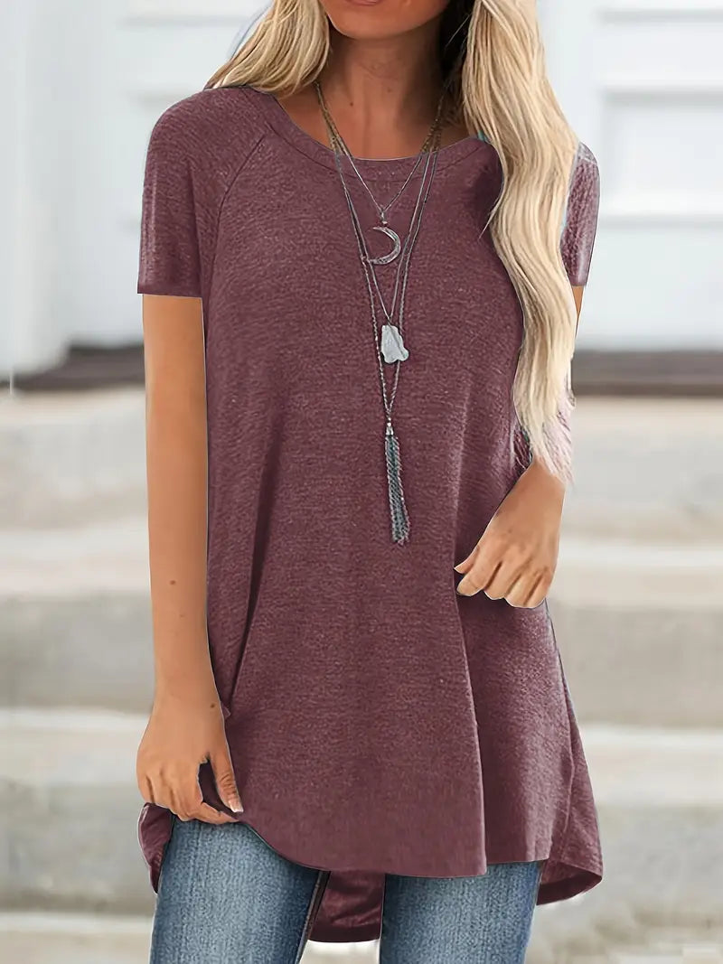 Faye | Women's Relaxed Casual Longline Crew Neck T-Shirt