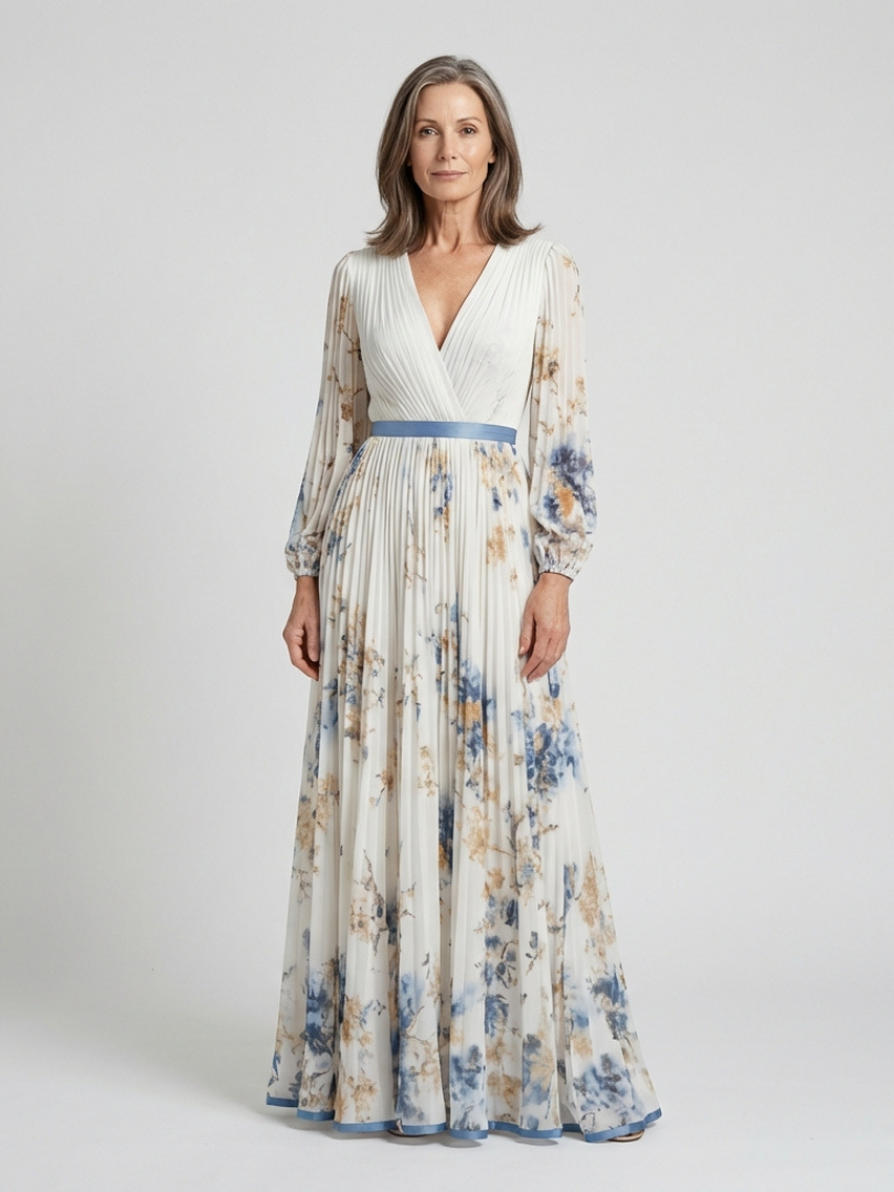 Lavinia | Women's Long Sleeve V Neck Floral Maxi Dress