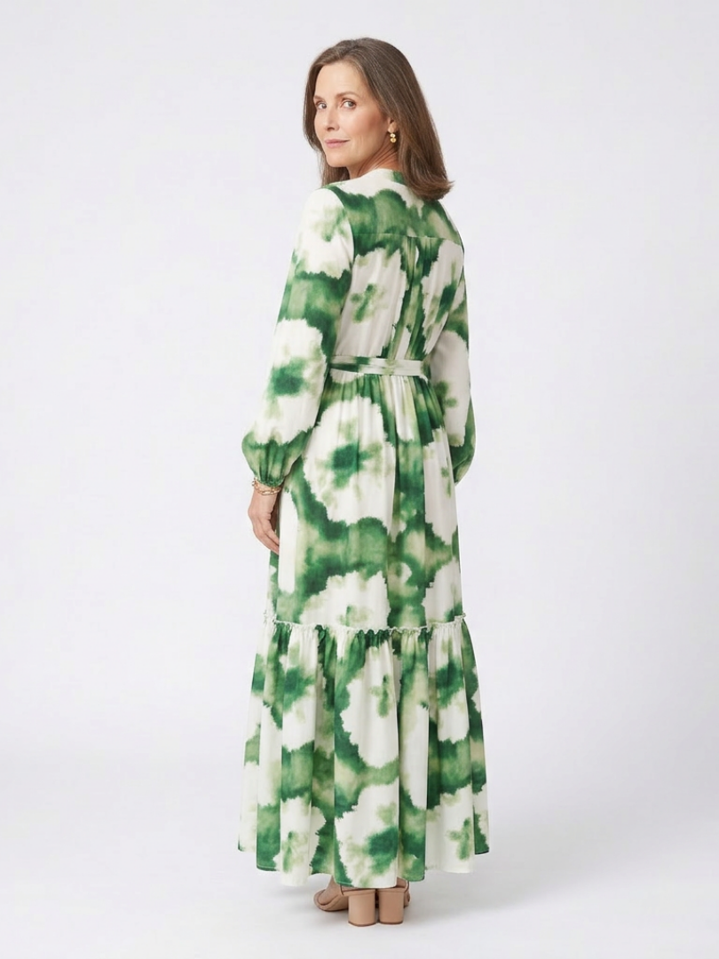 Sabine | Women's Relaxed Long Sleeve Tie Waist Tiered Maxi Dress