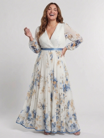 Lavinia | Women's Long Sleeve V Neck Floral Maxi Dress