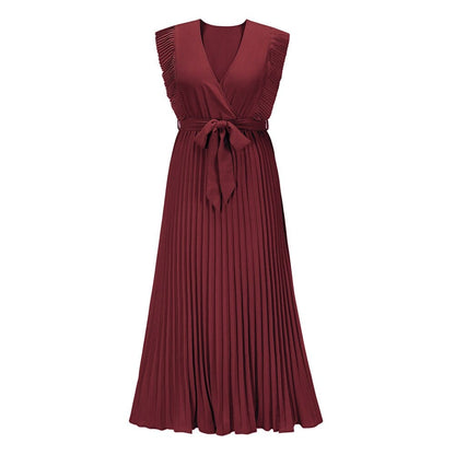 Women's Elena Dark Red Boho Festive Maxi Dress with V-Neck
