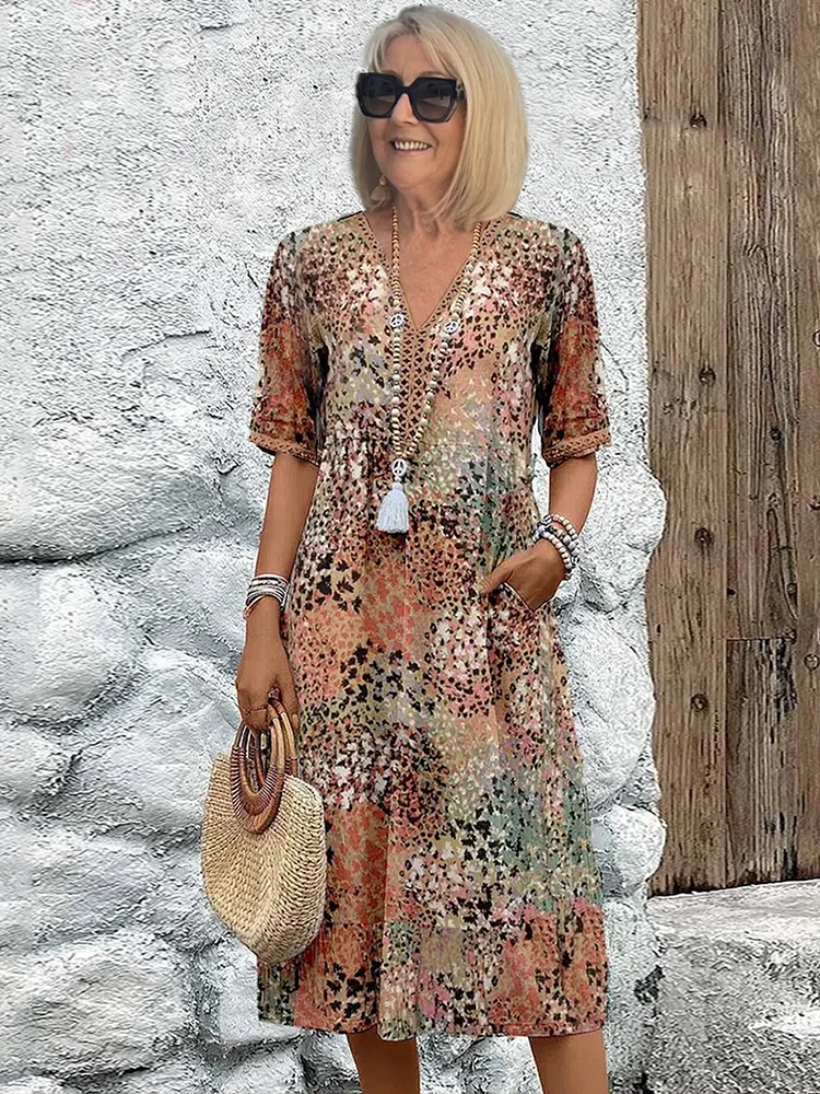 Florence | Women's Relaxed Vibrant Midi Dress with Pockets