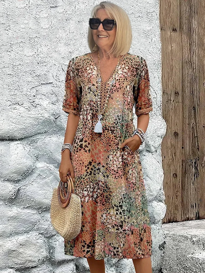 Florence | Women's Relaxed Vibrant Midi Dress with Pockets