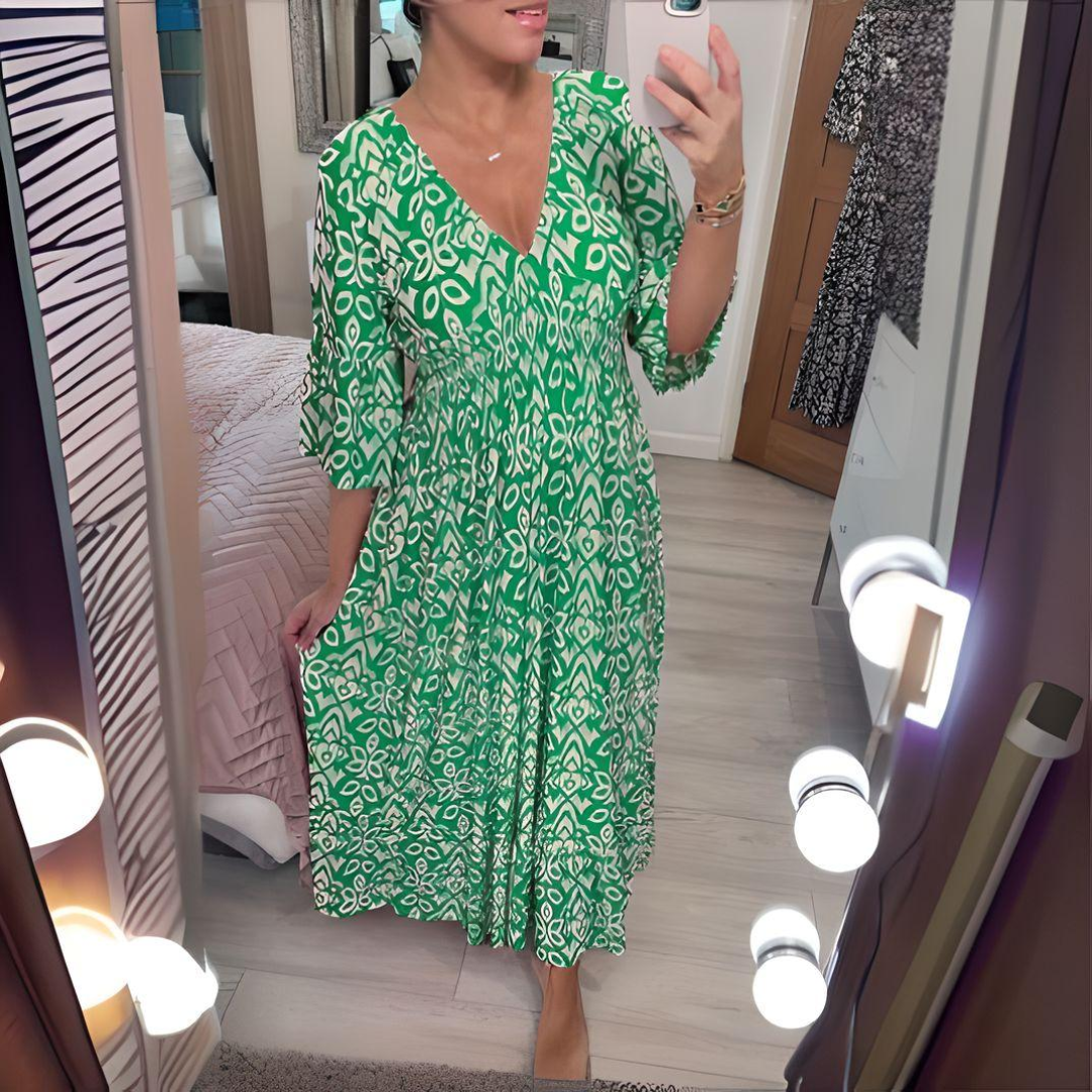 Karin | Women's Boho Printed Maxi Dress with V-Neck