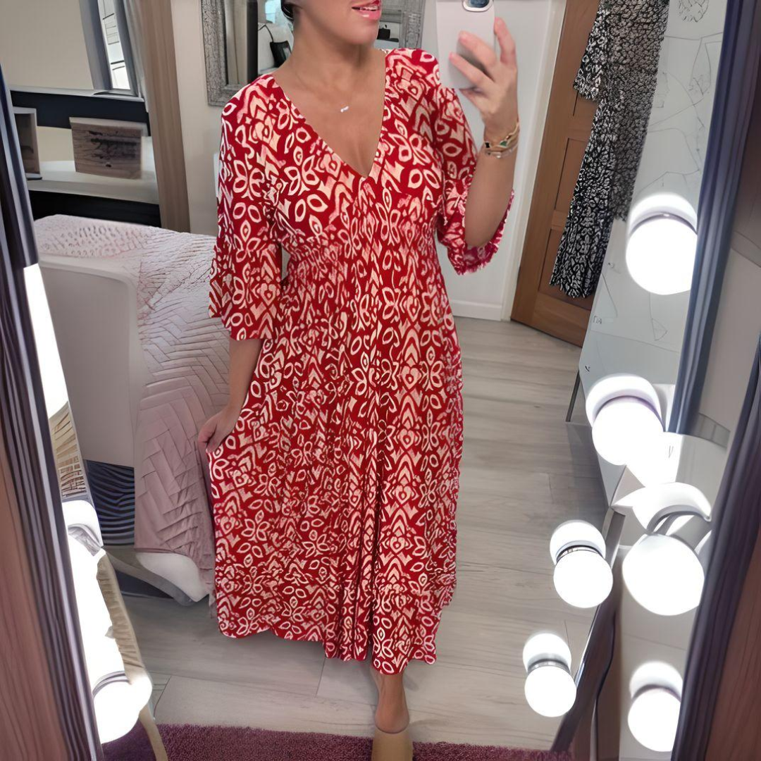 Karin | Women's Boho Printed Maxi Dress with V-Neck
