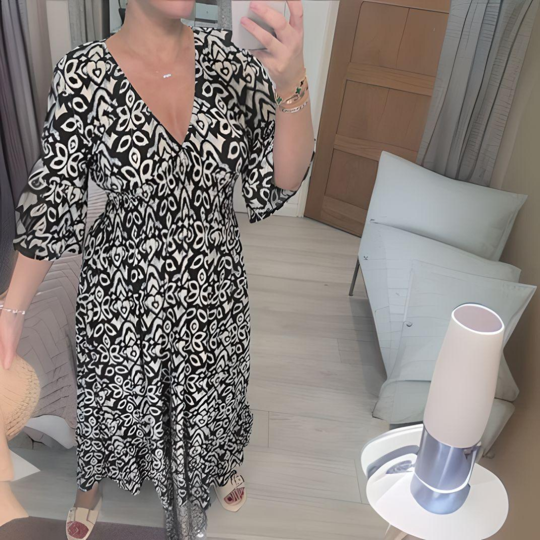 Karin | Women's Boho Printed Maxi Dress with V-Neck