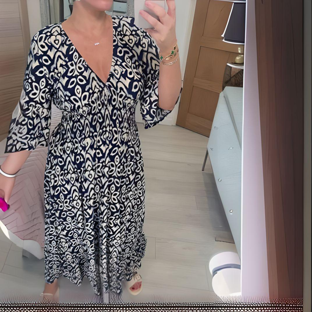 Karin | Women's Boho Printed Maxi Dress with V-Neck