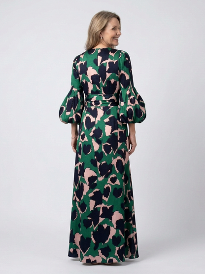 Isolde | Women's V Neck Tie Waist Long Sleeve Maxi Dress