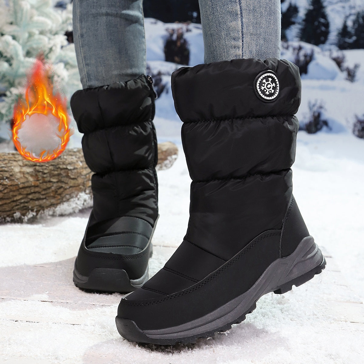 Cushioned Slip-On Premium Mid-Calf Women's Winter Snow Boots