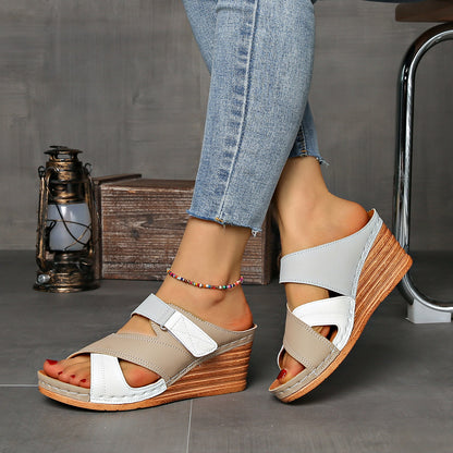 Women's Orthopedic Open-Toe Marina Colourblock Wedge Slides, Comfortable Sandals