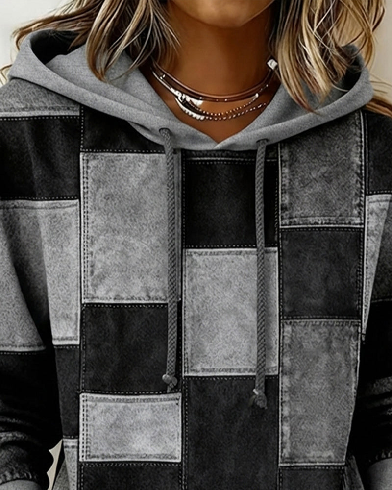 Women's Chic Long-Sleeve Checkered Hoodie