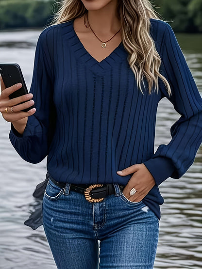 Joan | Women's Relaxed Stylish Ribbed V-Neck Sweatshirt